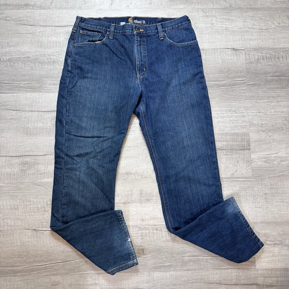 Carhartt Relaxed Fit Holter Fleece Lined Denim Jeans 38x34 Dark Wash 102803-966